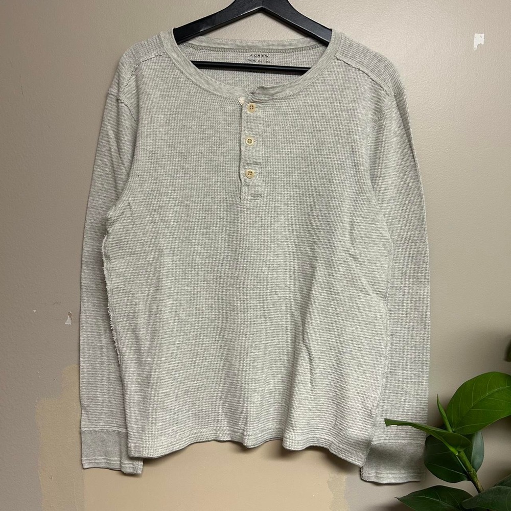 Vintage J. Crew Grey Waffle Knit Henley Thermal Shirt Mens Medium Y2K 2000s